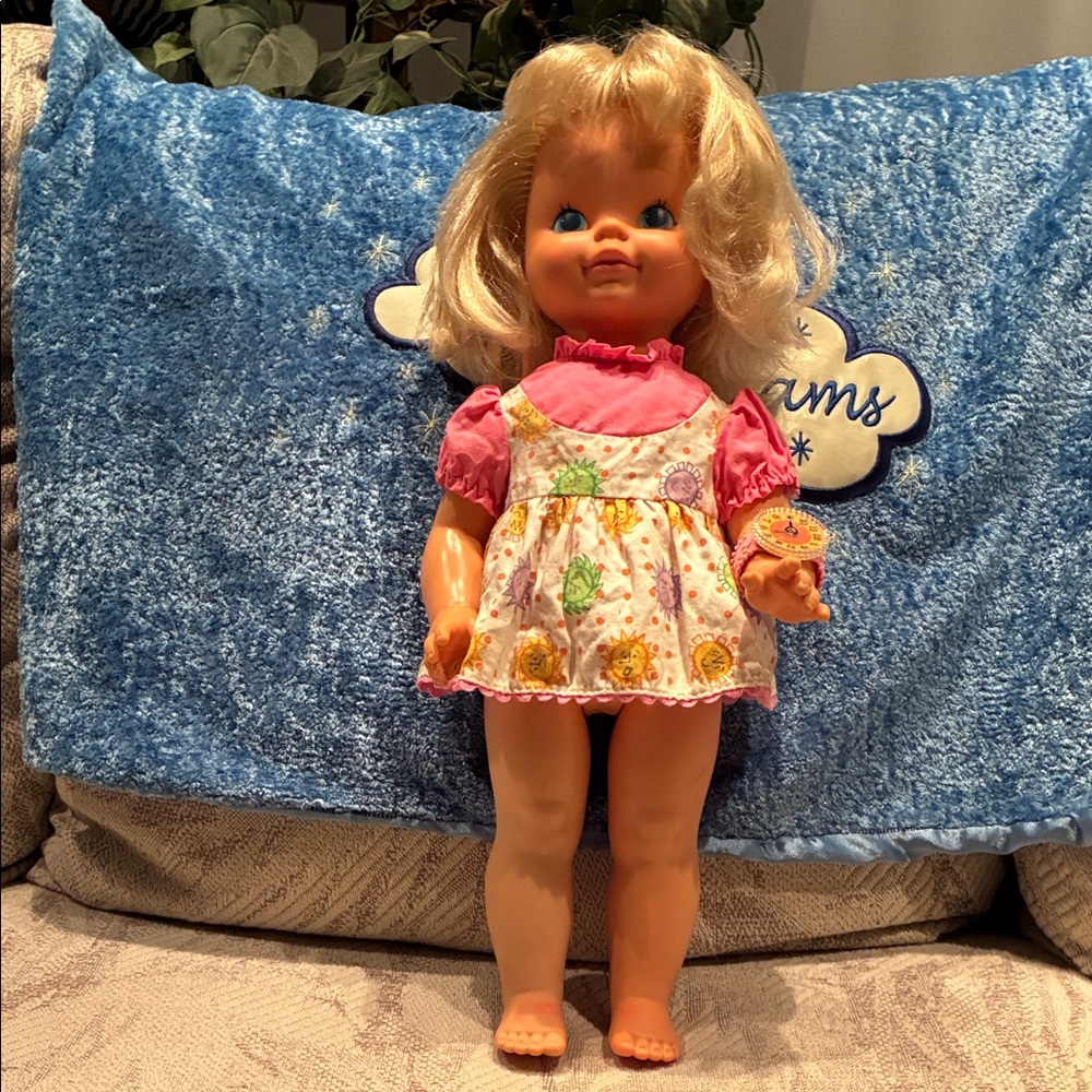 Vintage Timey Tell Blonde Doll with Pink Dress